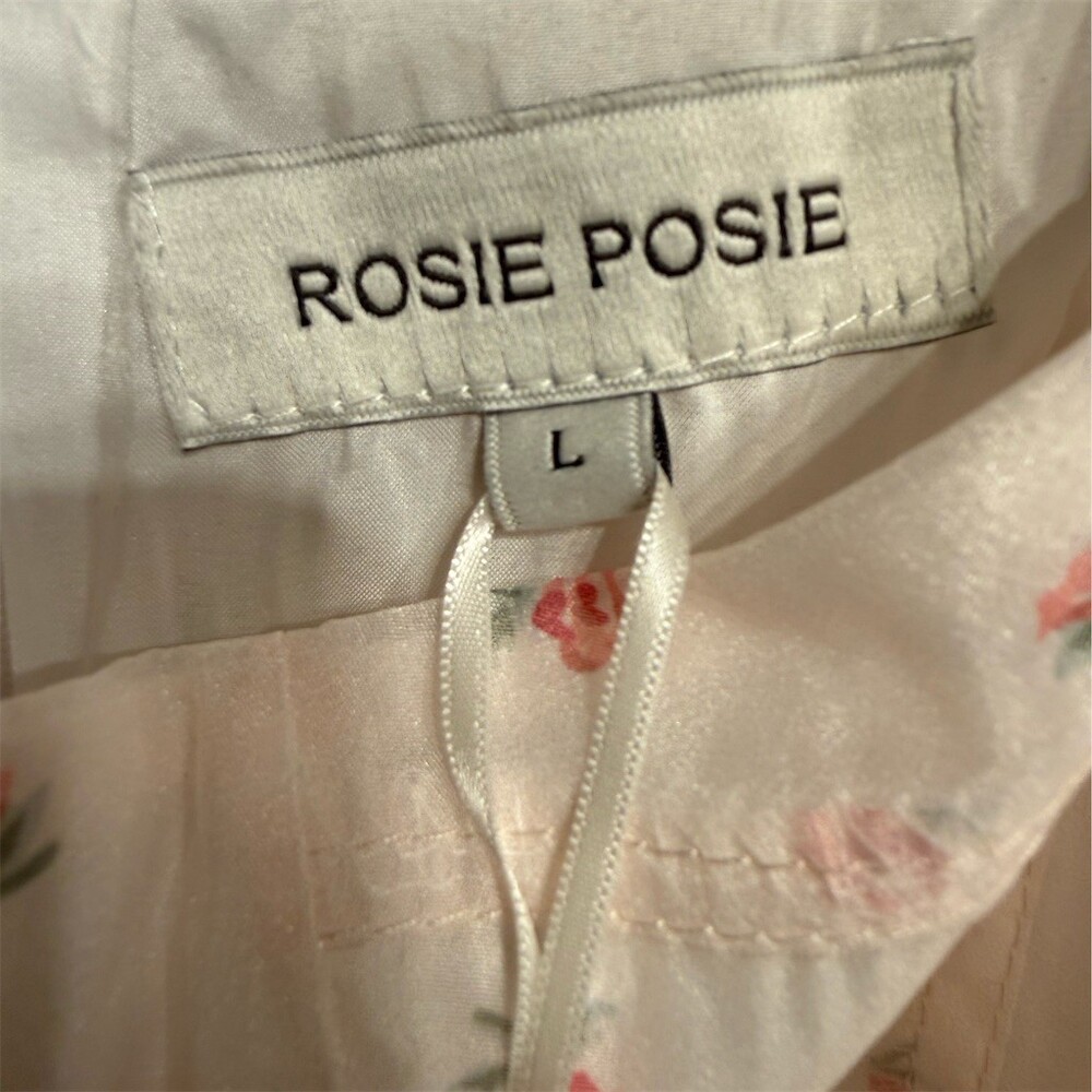 Rosie Posie Dress Womens L NWT Cream Pink Ditsy Floral Tiered Ruffle Midi - Picture 5 of 7